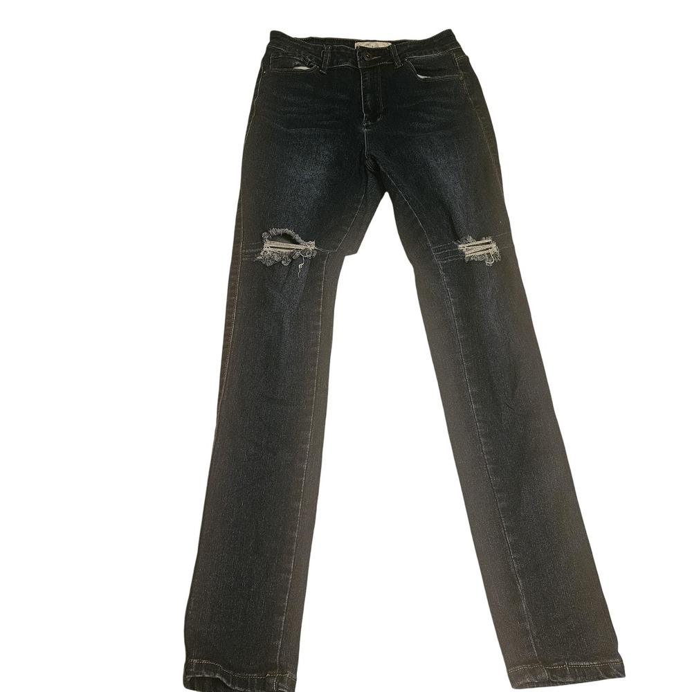 Cyclon Jeans Womens 9 Black Distressed Skinny Stretch Denim Ripped Knees‎ USA